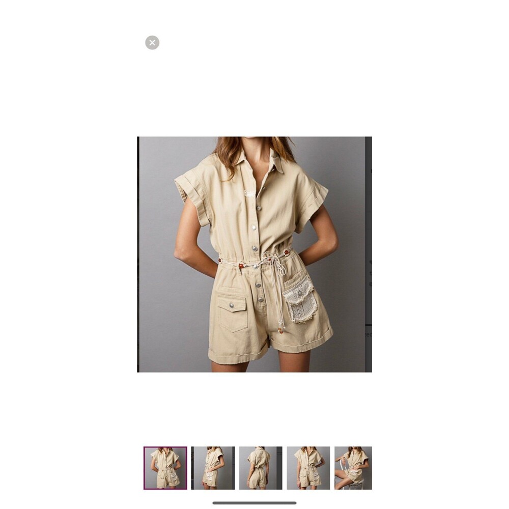 Pol romper pol shorts sand beige denim jeans  womens size medium 100% cotton NEW
